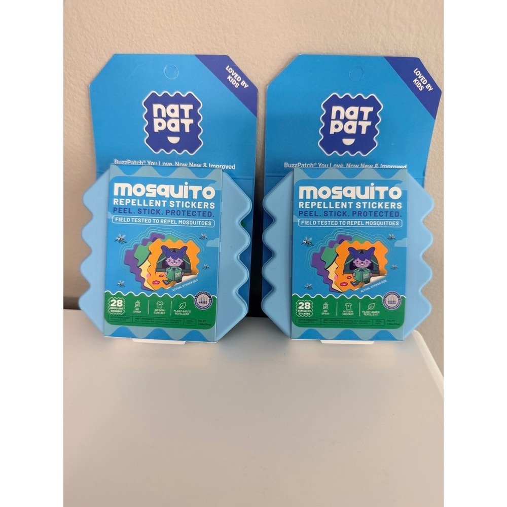 NATPAT Mosquito Repellent Stickers Kids 2-Pack Blue BuzzPatch Plant-Based NWT